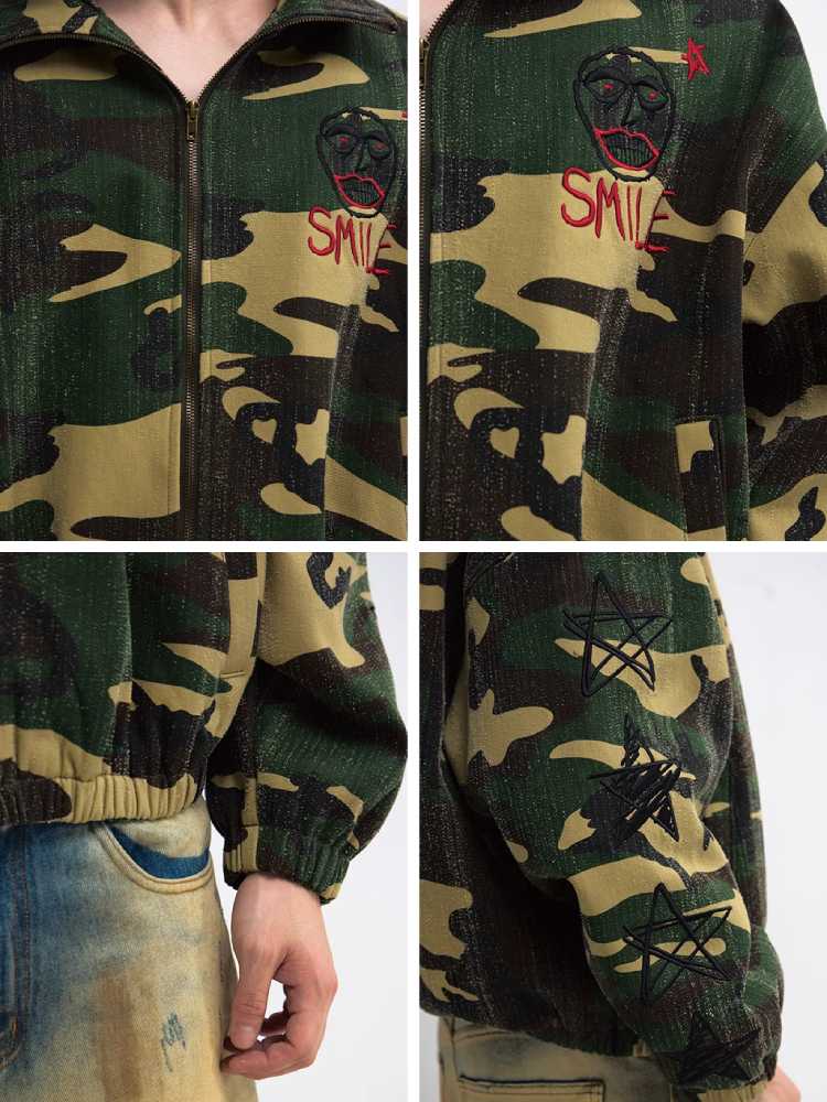 Punk camo hooded jacket