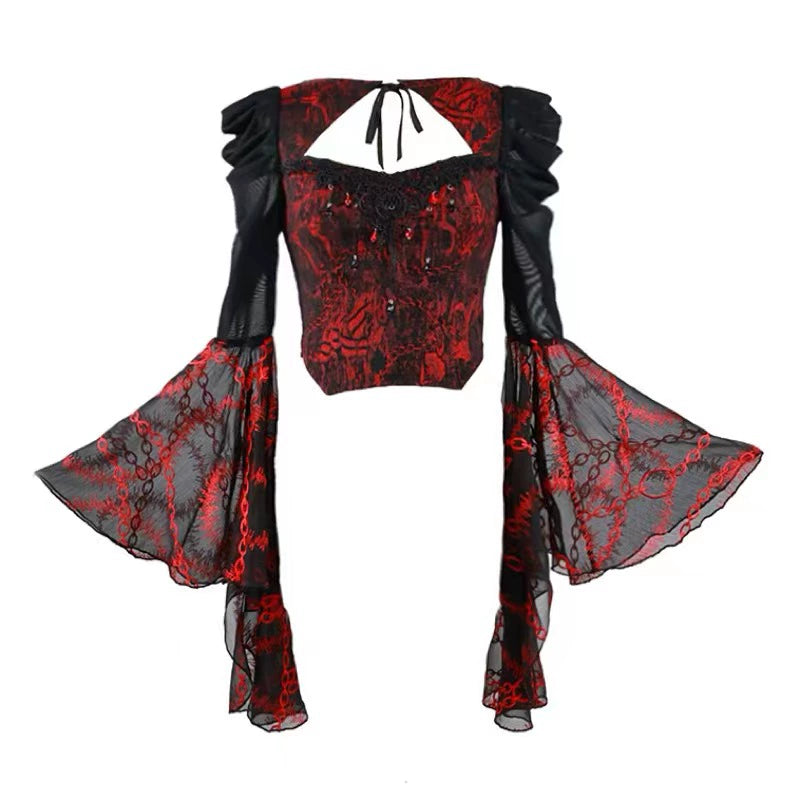 Hades Feast Gothic Embossed Lace Top