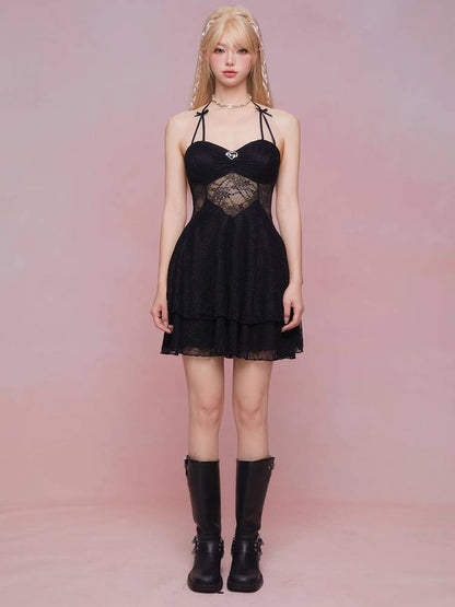 See-through suspender dress