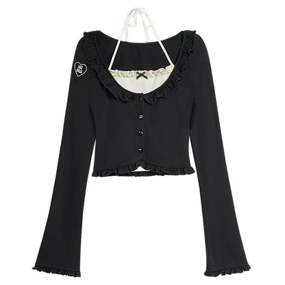 Black Halterneck Slim Cardigan Top