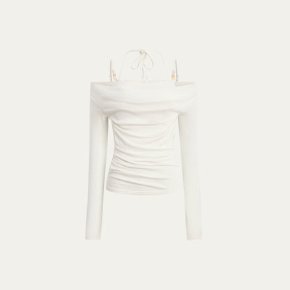 Pink Beaded Halterneck Long Sleeve T-Shirt