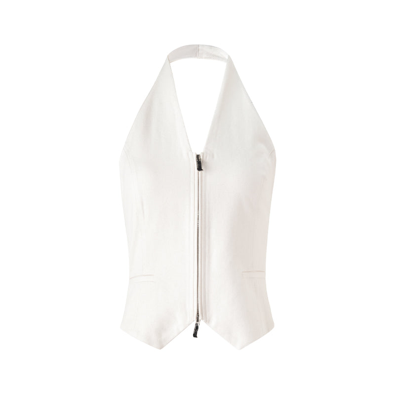 Ivory Double Zipper Waist Vest