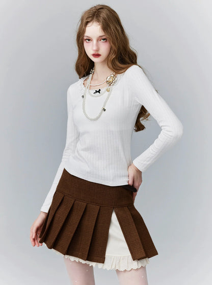 Brown Plaid Pleated Skirt