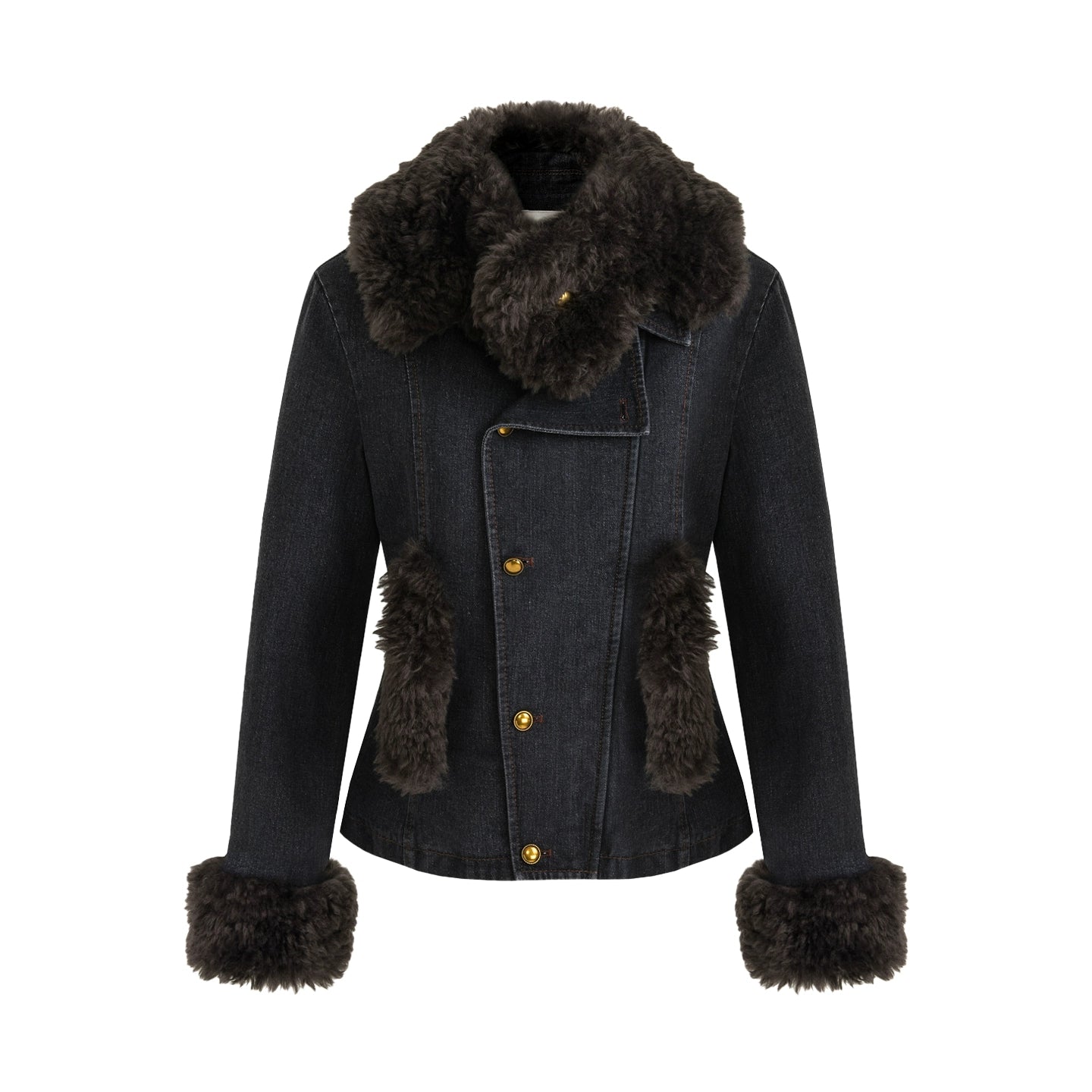 Patchwork Fur Collar Denim Jacket Set-Up