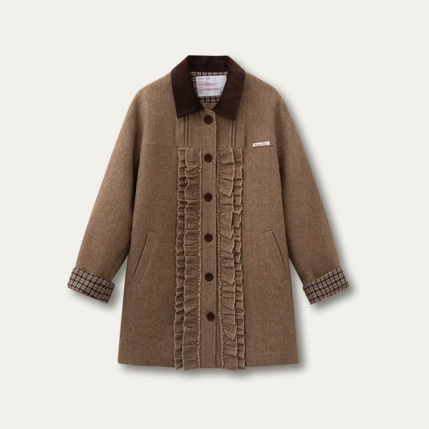 Vintage Khaki Houndstooth Wool Coat