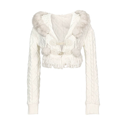 Slavic Knit Hooded Cardigan Hat Set-Up