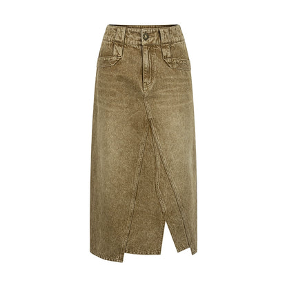 Wooha Vintage Brown Denim Skirt