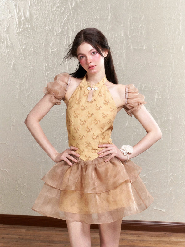 Vintage Halter Neck Puffy Dress