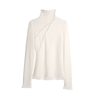 White Wool Turtleneck Knit Top