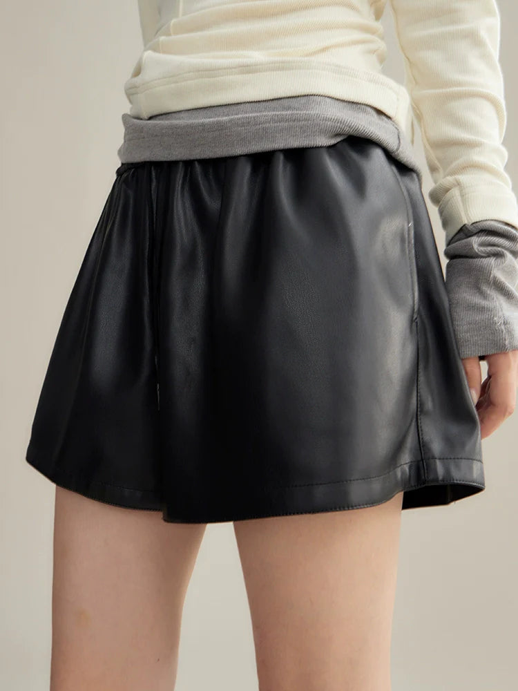 Waist loose pu leather shorts pants