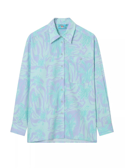 Butterfly print loose long sleeve shirt