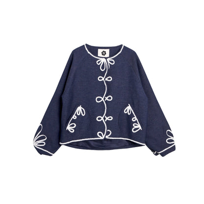 Vintage Embroidery Denim Cardigan Pants Set-Up