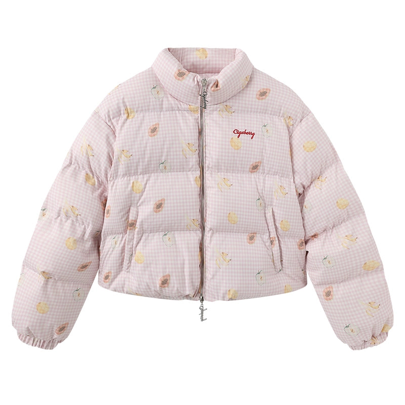 Vintage-Style Sweet Fruit Print Padded Jacket