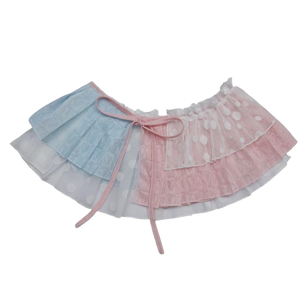 Pink Blue Patchwork Sheer Cardigan Top Set-Up