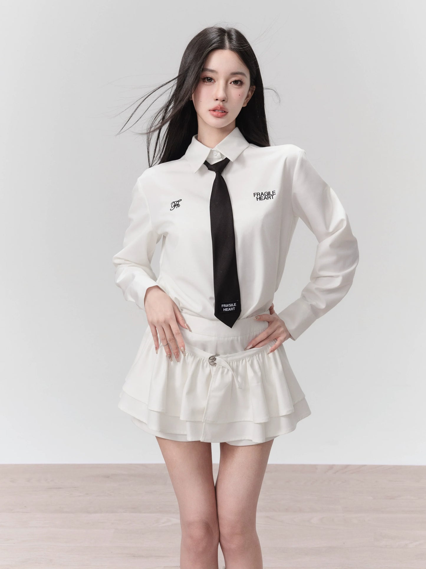 Suspender Embroidered Shirt Three-piece Set-up