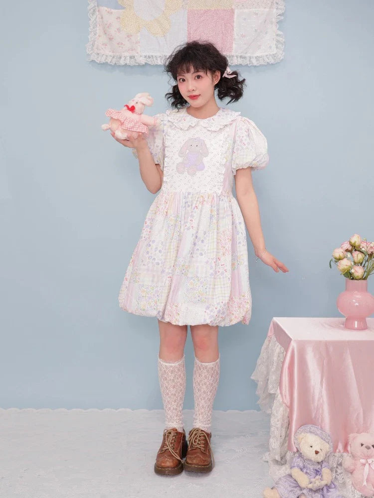 Bunny patchwork collar dress