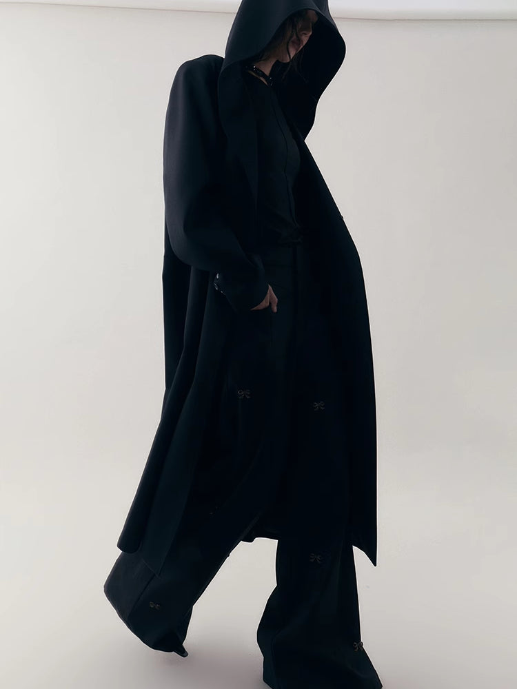 Loose hooded long blazer