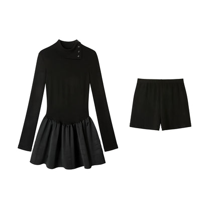 Black Layered Knit Dress Set
