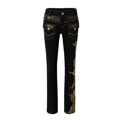 Retro Gold Foil Denim Pants