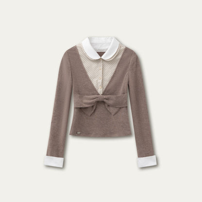 Doll Collar Faux Three-Piece Design Top