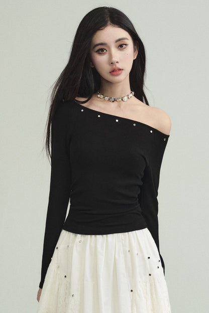 Black Slim Shoulder Skirt Set-Up