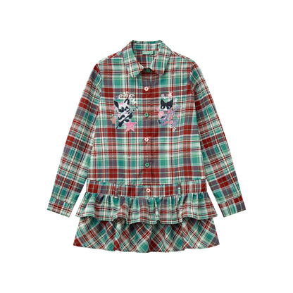 New Band Collar Plaid Dress