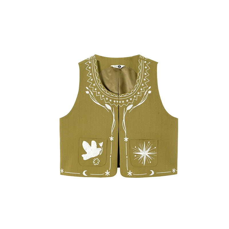 Bright Star Vintage Bird Embroidery Wool Jacket Set-Up