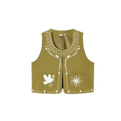 Bright Star Vintage Bird Embroidery Wool Jacket Set-Up