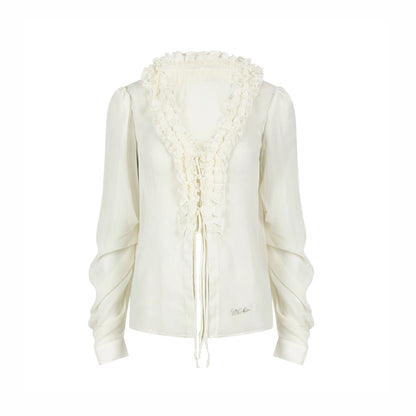 Chiffon Lace-Up Cardigan Shirt