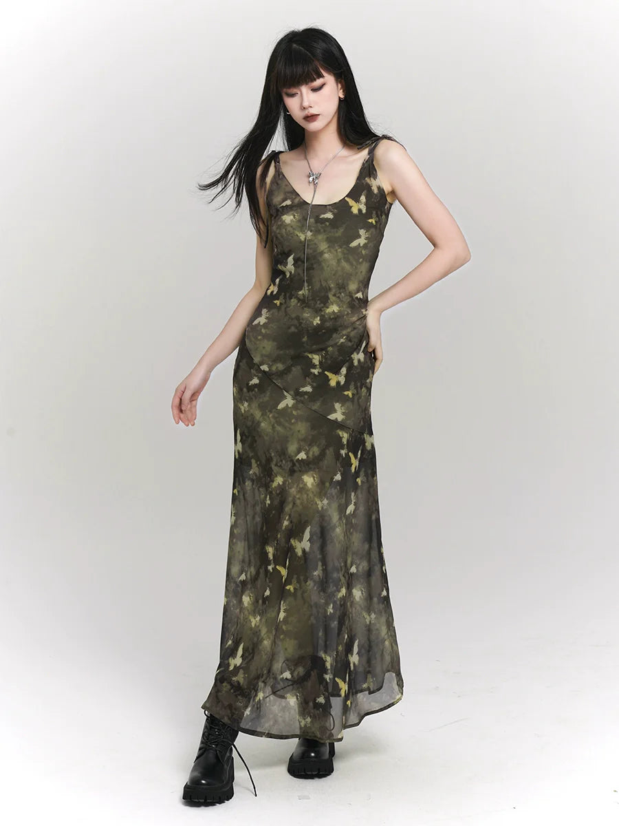 Green Butterfly Chinese Slip Dress