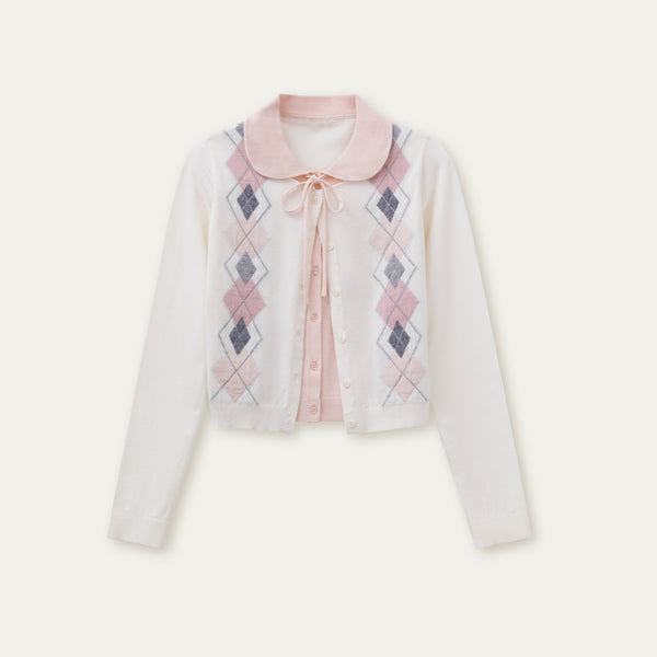 Faux Two-Piece Argyle Knit Sweater Top