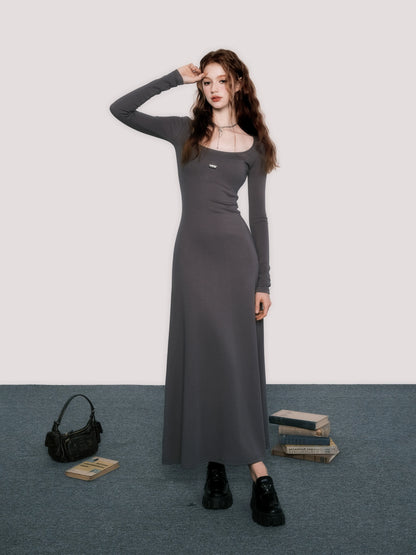 Long sleeve knit square collar dress