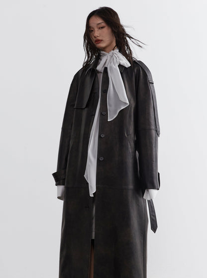 leather heavy maxi trench coat