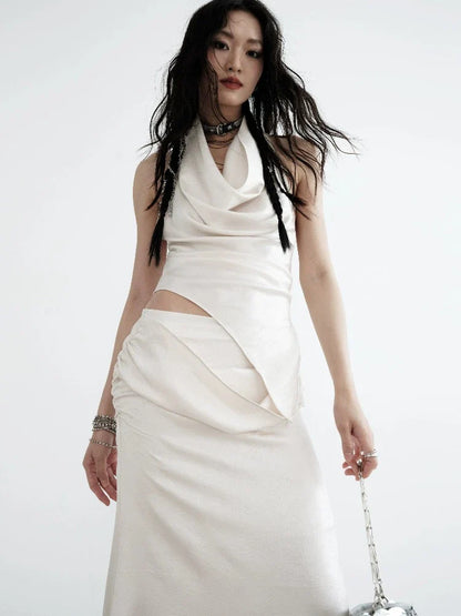 Two piece draped vest long skirt