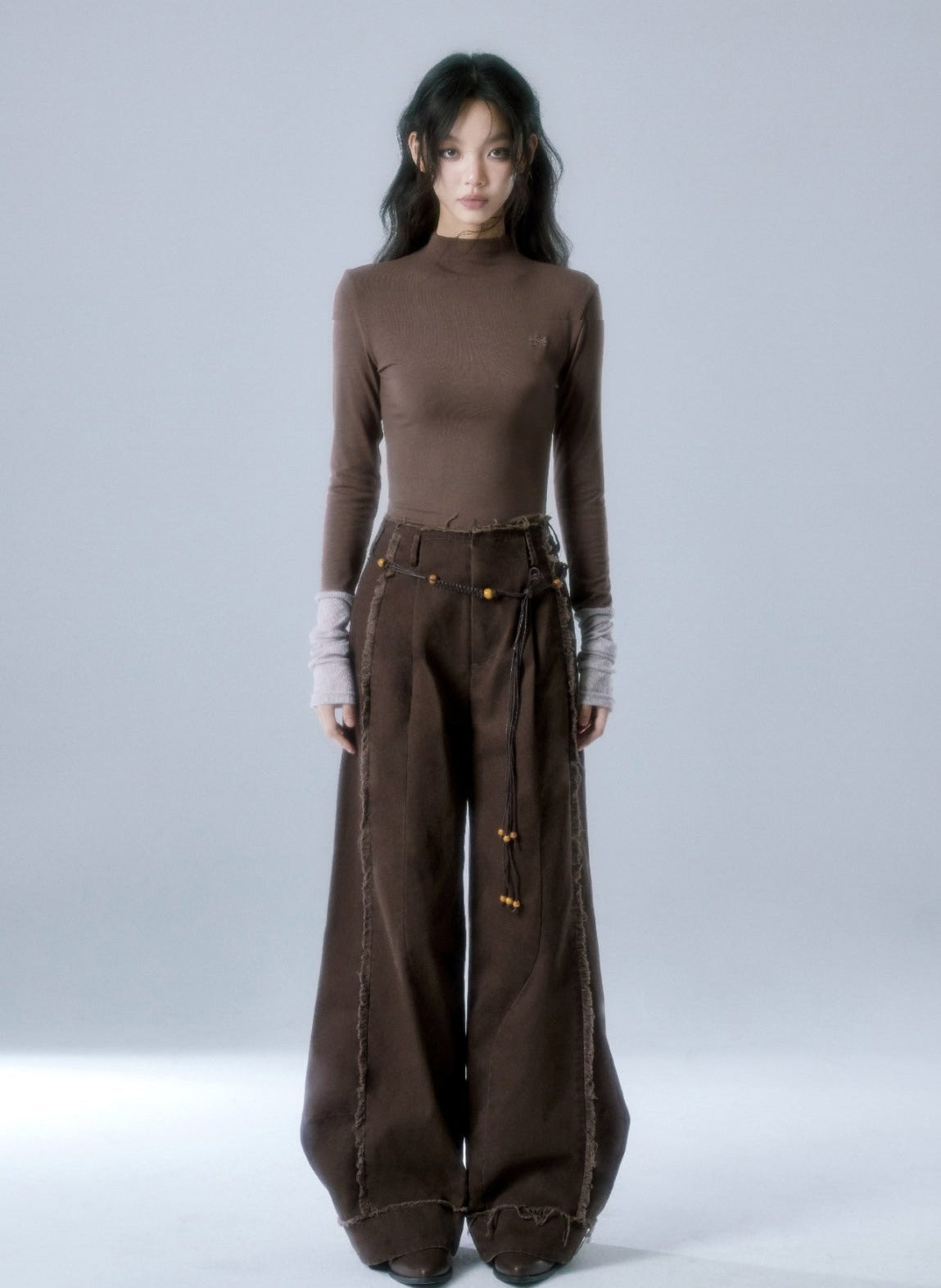 Vintage distressed raw-edged wide-leg pants