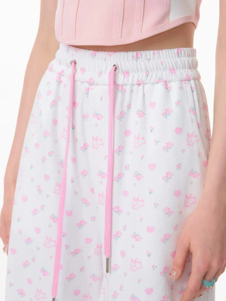 Rabbit floral pink casual pants