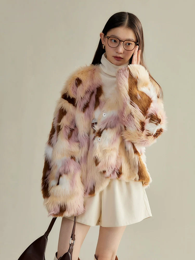 blond loose cropped fur coat