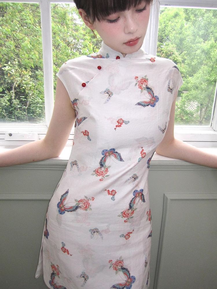 Printed cheongsam dress