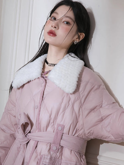 Milk peach long down jacket