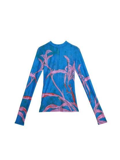 Chinese Mesh Cutout Long-Sleeved Top