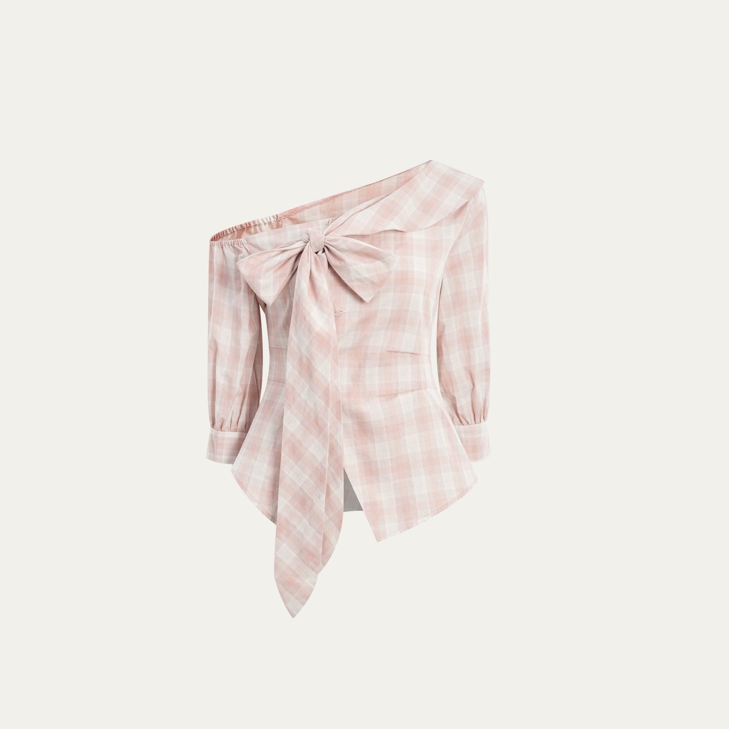 Kariertes One-Shoulder-Taillen-Shirt mit Schleife