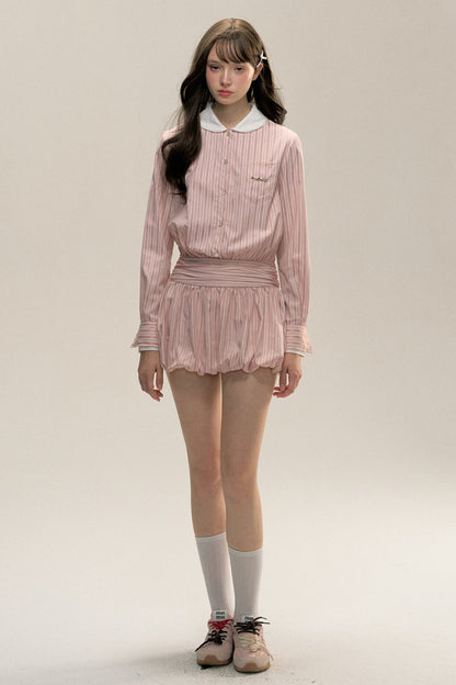 Pink Stripe Doll Collar Dress