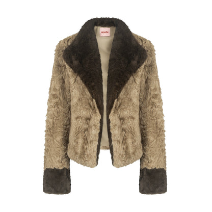 Two-Tone Patchwork Furry Coat