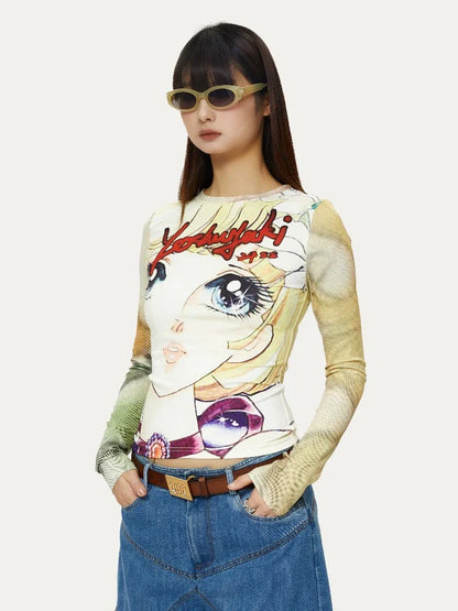 Cartoon print tight shirt