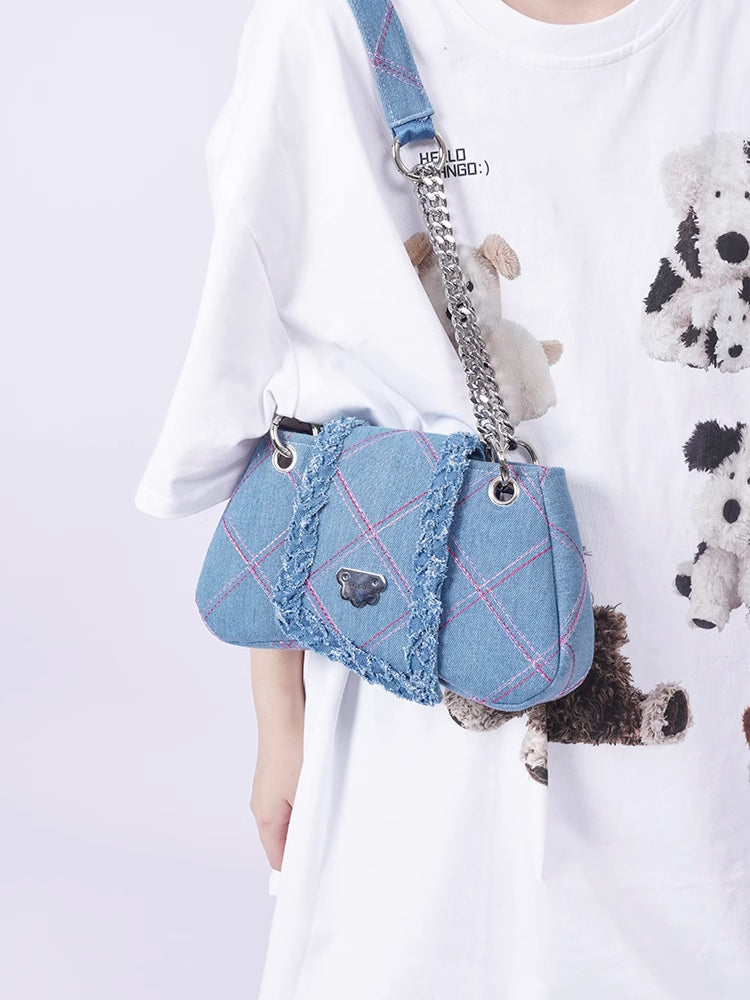 Plaid denim shoulder bag