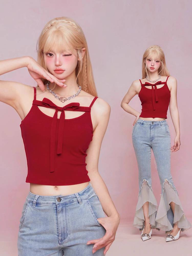 Red ribbon camisole top