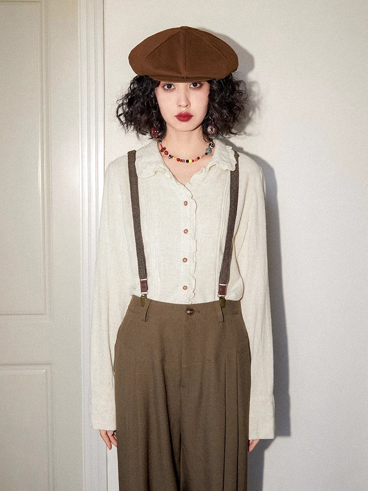 Retro loose suspender pants