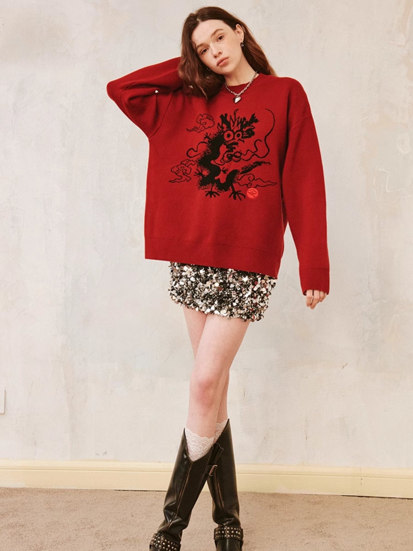 Round neck loose long sleeve sweater