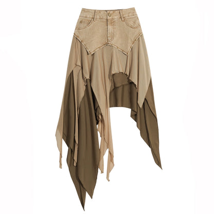 Retro Asymmetrical Denim Skirt