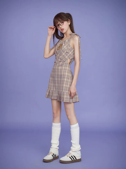 Plaid waist slim dress